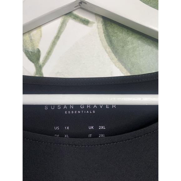 Susan Graver 1X Essentials Black Short Sleeve Shirt - Picture 4 of 6